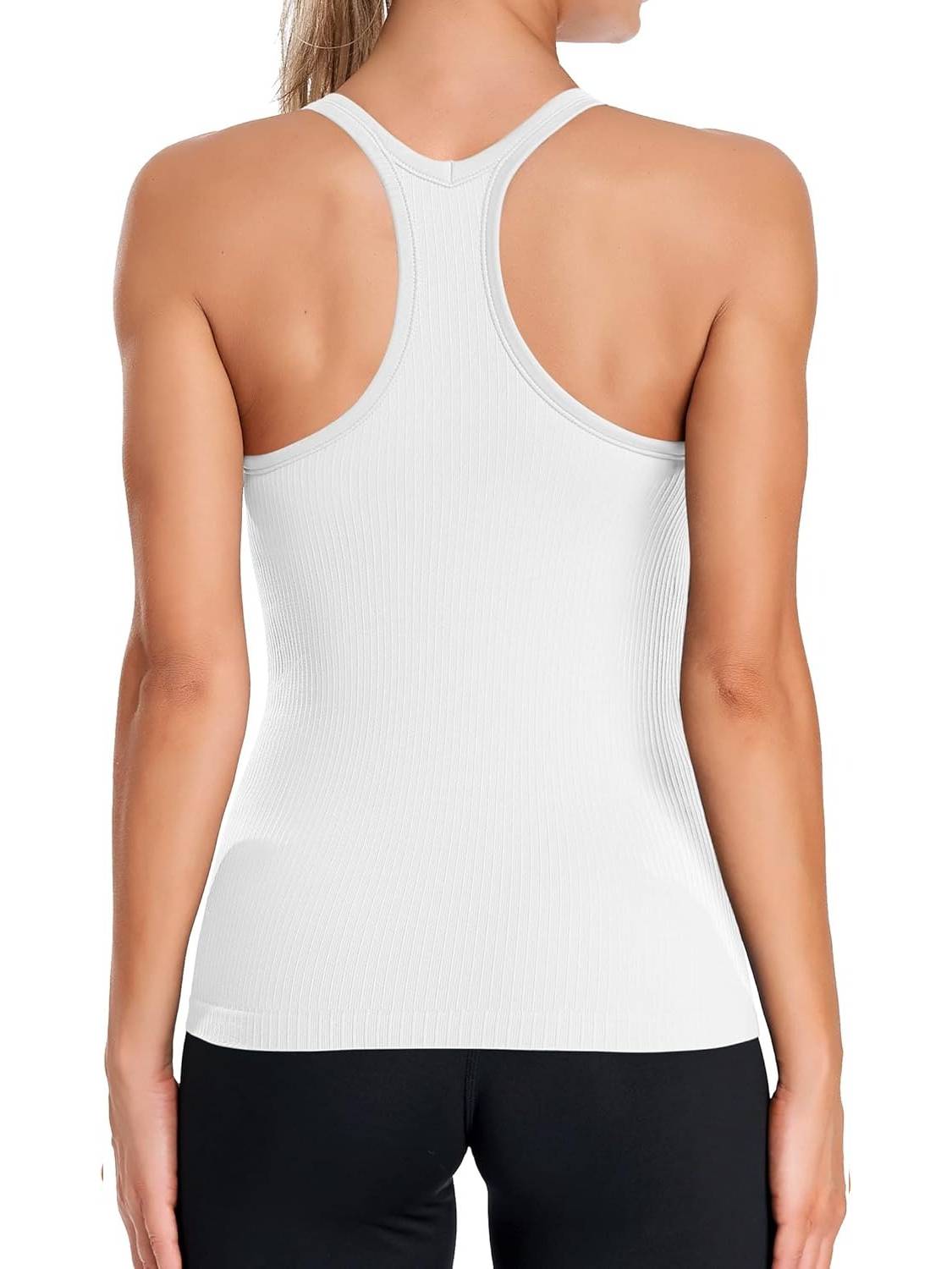 Women's Ribbed Workout Crop Racerback Tank Tops With Built in Bra