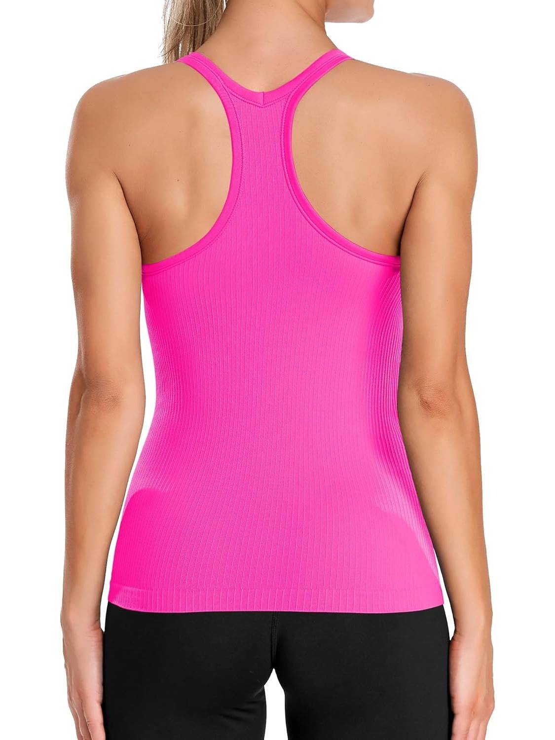 Women's Ribbed Workout Crop Racerback Tank Tops With Built in Bra