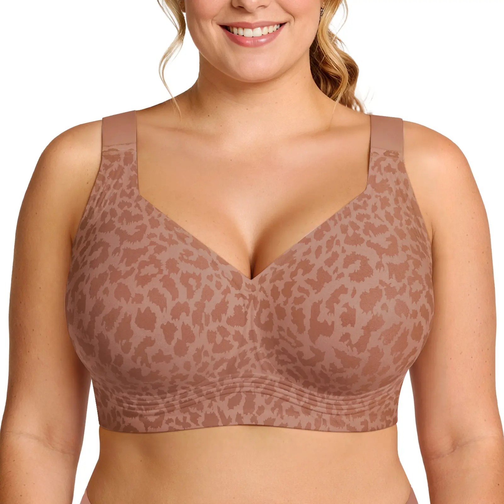  Leopard Wireless Support Bra Plus Size High Stretch Full Coverage Comfort Bra
