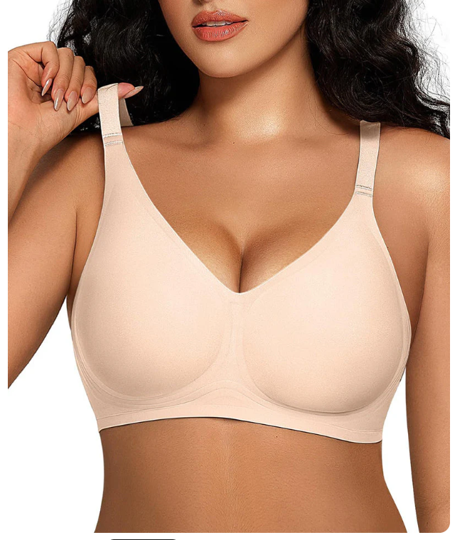 Nude Wireless Full Coverage Bra Adjustable Wide Strap High Stretch Seamless Support Bra