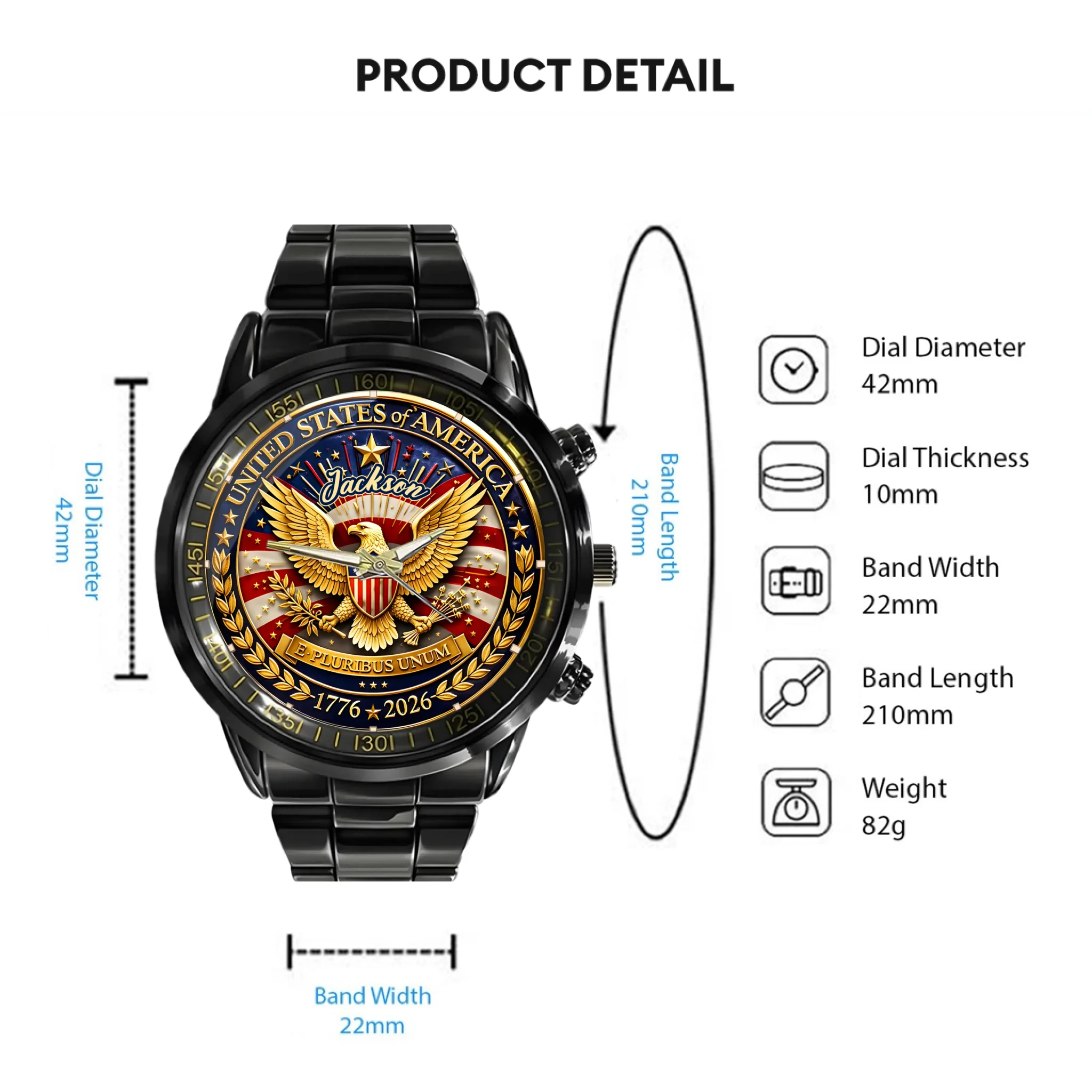 Customized 250th Anniversary USA Watch - Personalized Name
