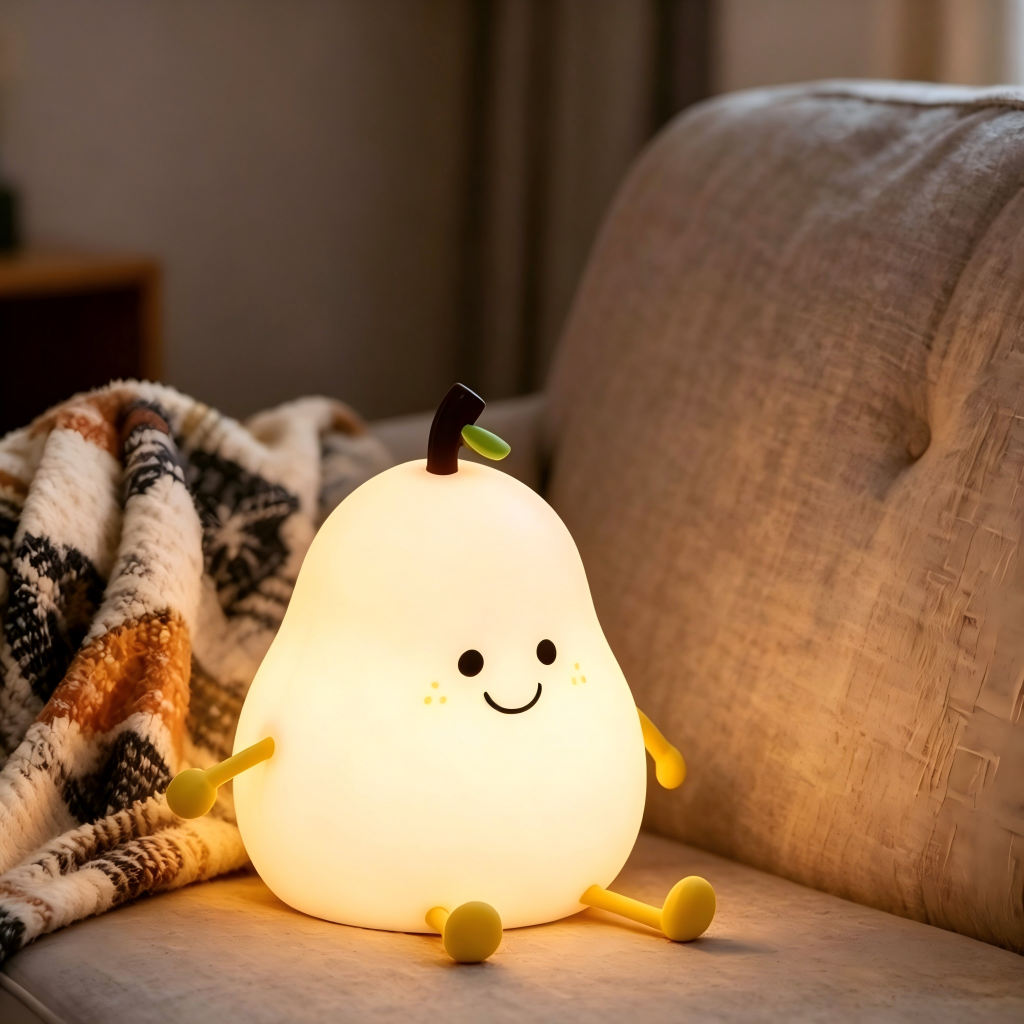 Cute Pear Night Light, Kawaii Silicone Bedside Lamp with Face, 3 Level Touch Dimming, Aesthetic Room Decor,Kids Birthday Gift, LED Pear Lamp
