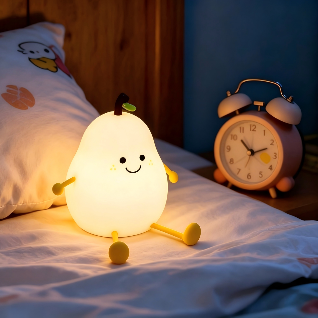 Cute Pear Night Light, Kawaii Silicone Bedside Lamp with Face, 3 Level Touch Dimming, Aesthetic Room Decor,Kids Birthday Gift, LED Pear Lamp