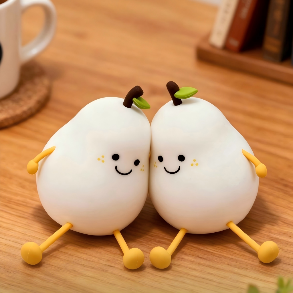 Cute Pear Night Light, Kawaii Silicone Bedside Lamp with Face, 3 Level Touch Dimming, Aesthetic Room Decor,Kids Birthday Gift, LED Pear Lamp