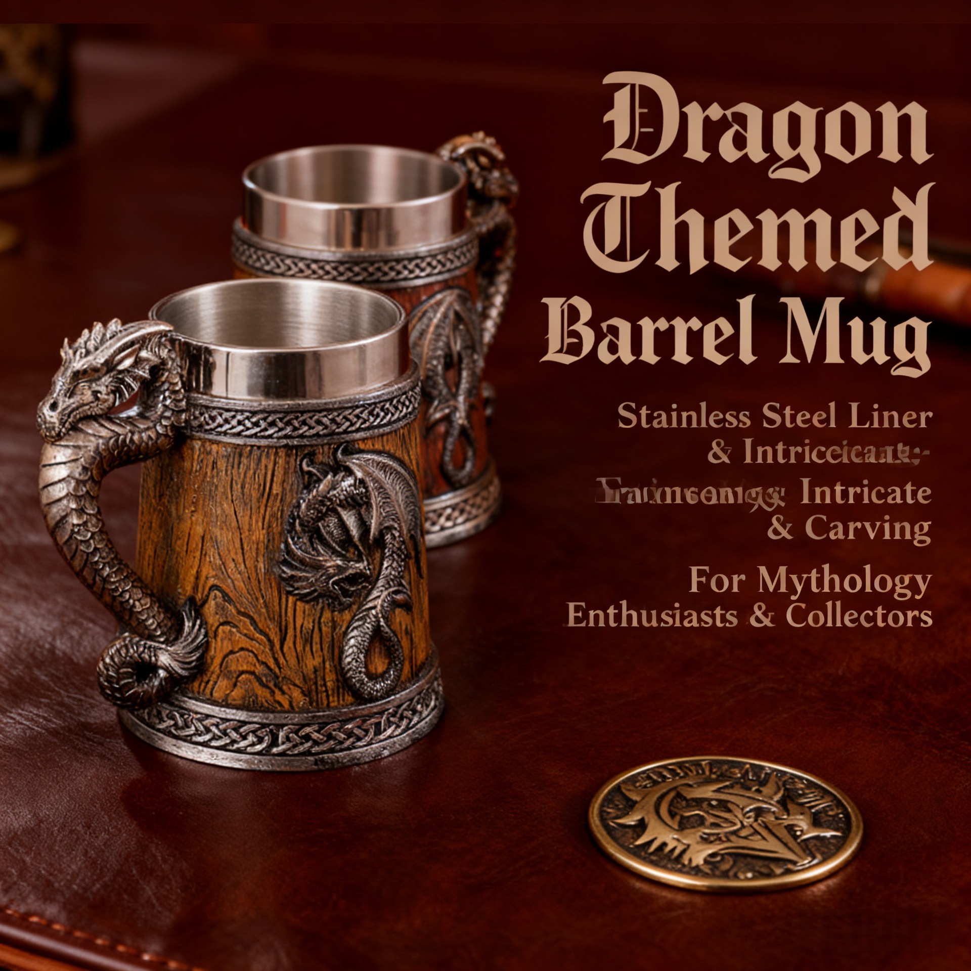 🐉 Dragon Themed Barrel Mug: Forged for Mythology Lovers & Collectors