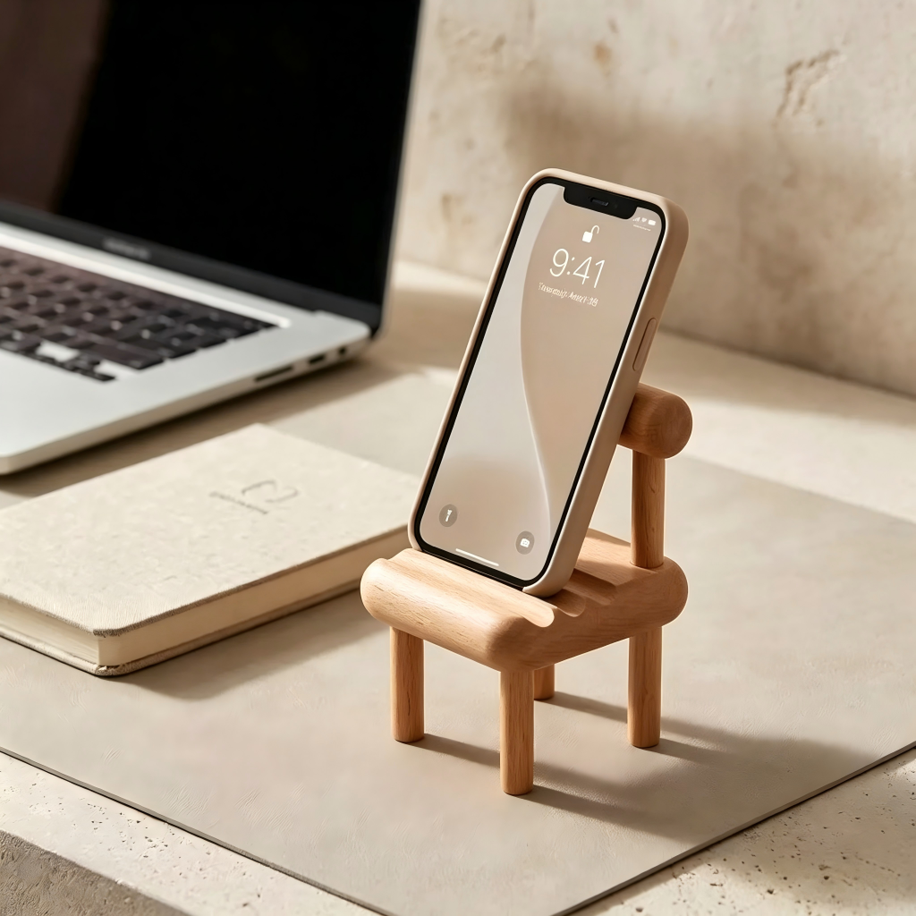 Wooden Chair Phone Stand, Cute Desk Decor, Aesthetic Phone Holder, Minimalist Wood Stand, Unique Gift for Her Him, Office Desk Accessory