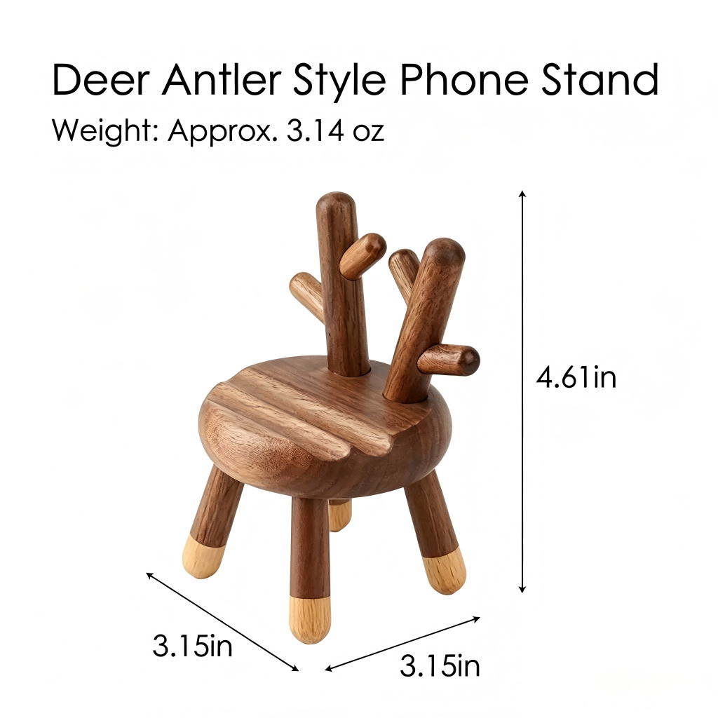 Walnut Wood Deer Phone Stand, Handcrafted Office Decor, Unique Tech Gift