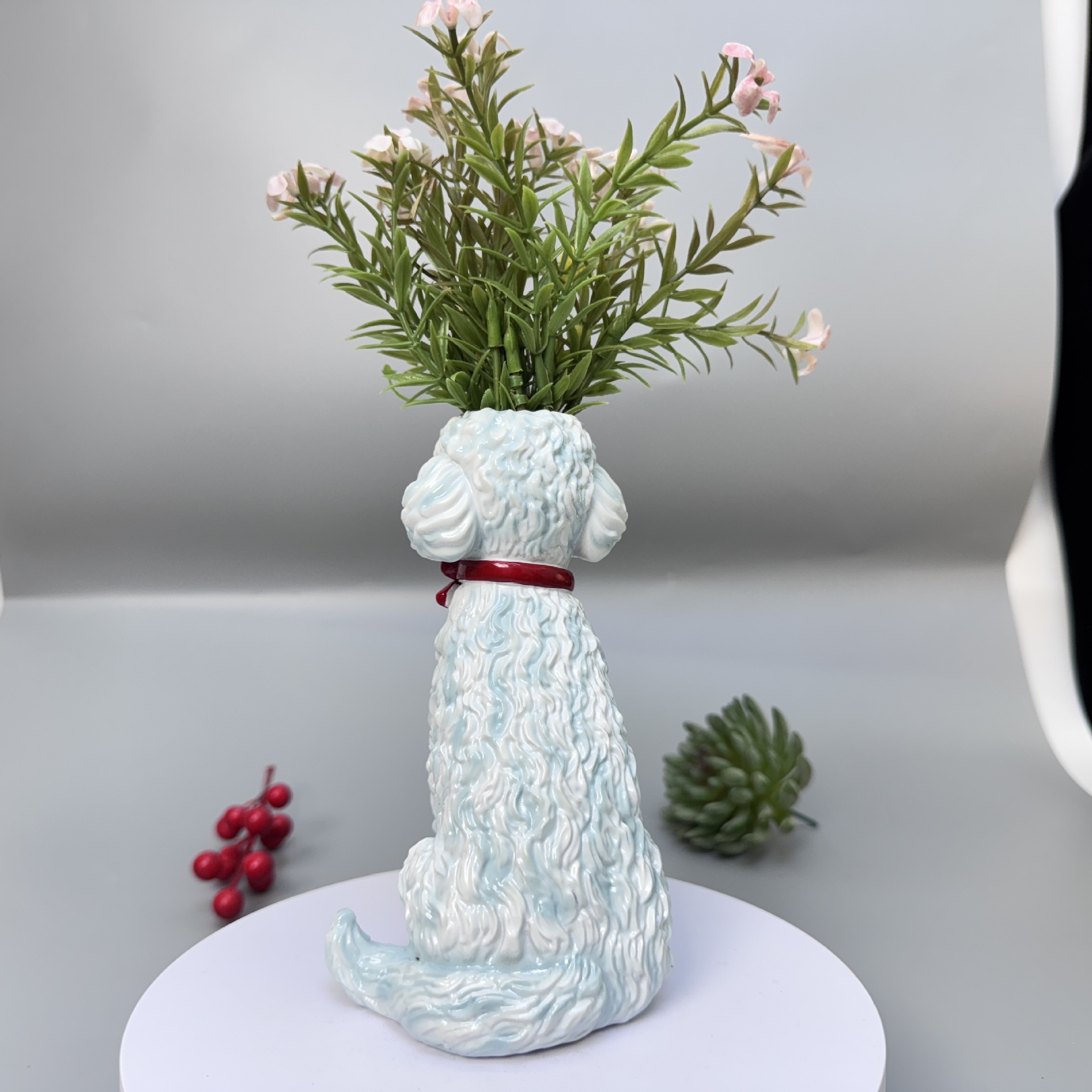 🐾 Blue Poodle Ceramic Vase - A Whimsical Home Accent for Dog Lovers