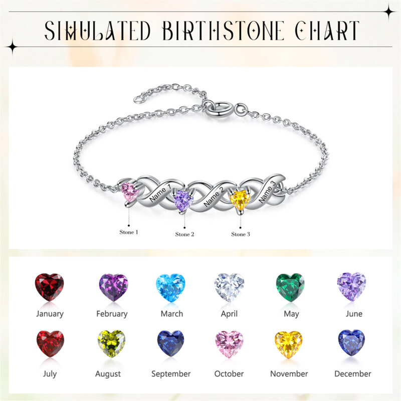 Personalized Birthstone Bracelet for Her, Custom 2-7 Names Bracelet, Infinity Bracelet, Gift for Mom, Sister,Family Jewelry