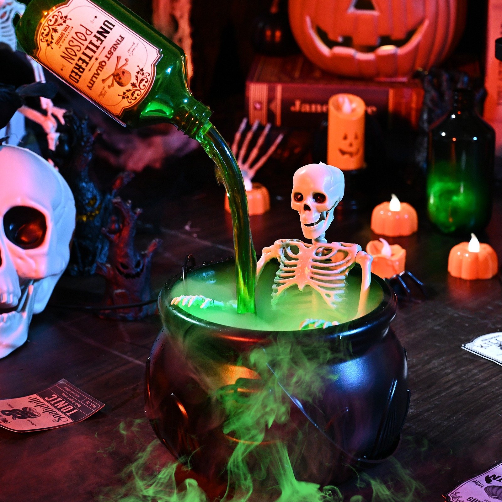 Halloween Decorations Indoor - Cauldron Halloween Decor with Magic Floating Potion Bottles and Diffuser💀