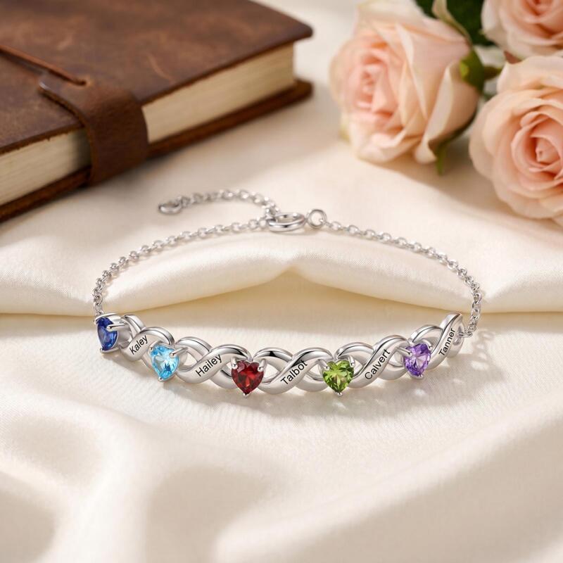 Personalized Birthstone Bracelet for Her, Custom 2-7 Names Bracelet, Infinity Bracelet, Gift for Mom, Sister,Family Jewelry