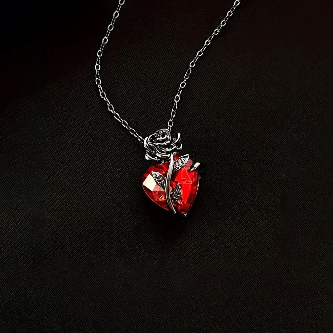 Strong As Fuck Black Rose Heart Necklace