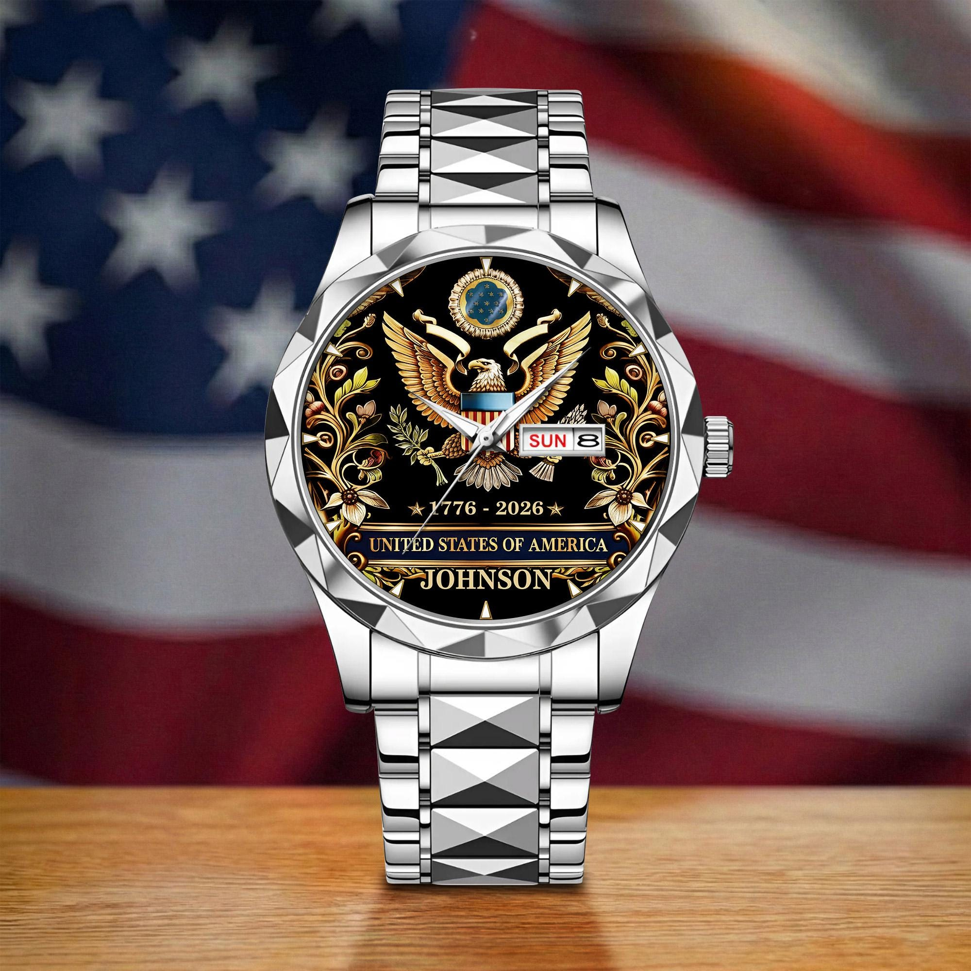 Custom Floral American Eagle Watch, USA 250th Anniversary 1776–2026 Wrist Watch