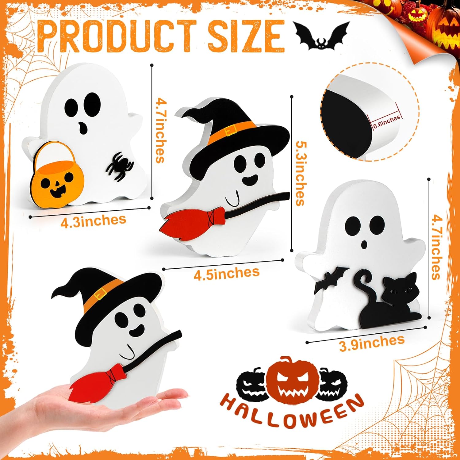 🎃 Spooky Cute Wooden Halloween Sign Set – 3-Piece Tiered Tray Decor 🦇🐱
