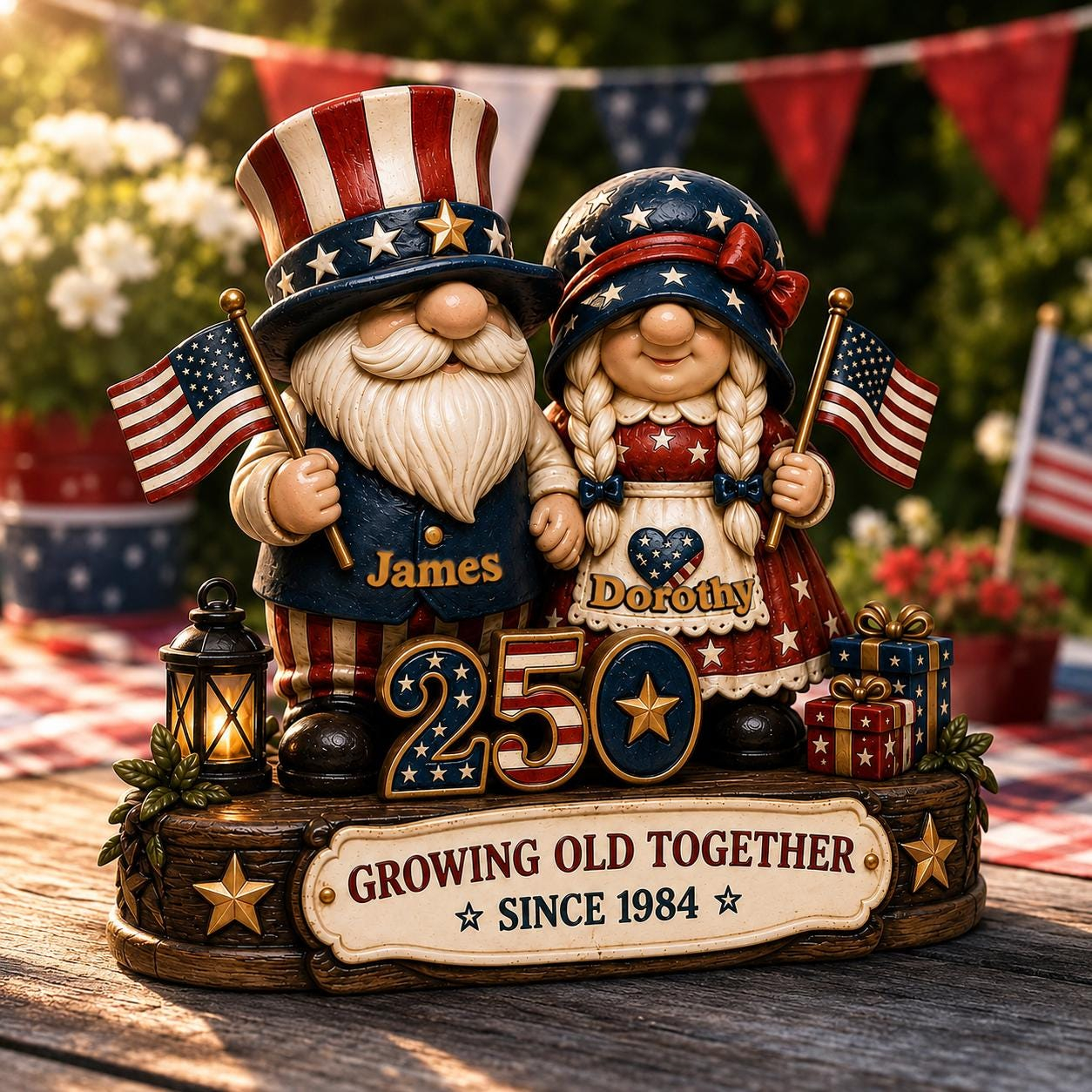 Custom 4th of July Gnome Couple Acrylic Plaque, 250th Anniversary Gift