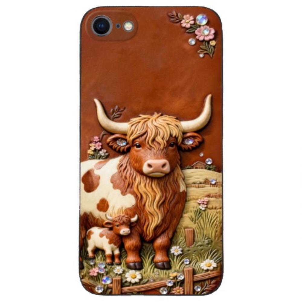 Grandma's Herd - Personalized Highland Cow 3D Embossed Leather Phone Case