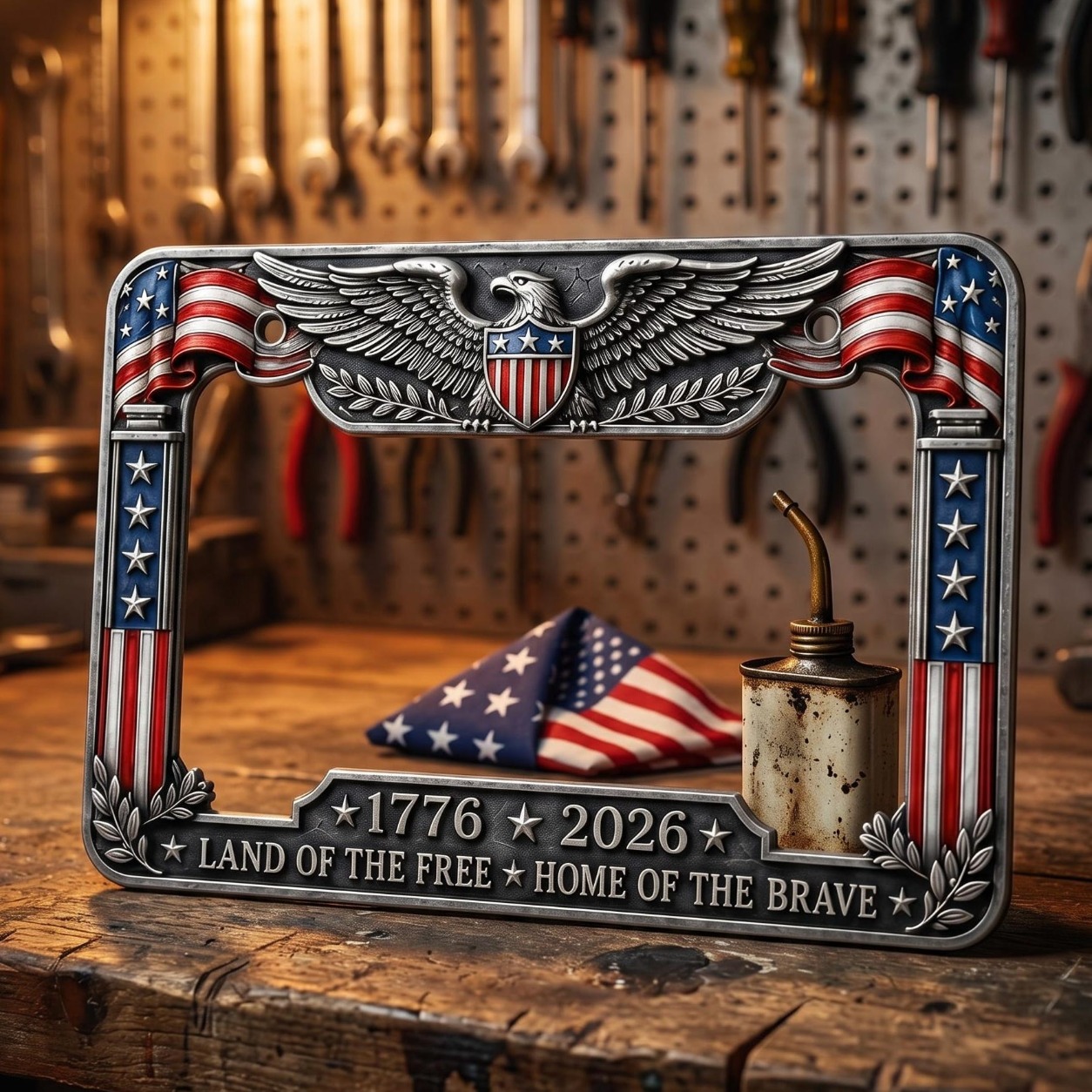 250th Anniversary Metal License Plate Frame, American Independence Day Car Decor 
