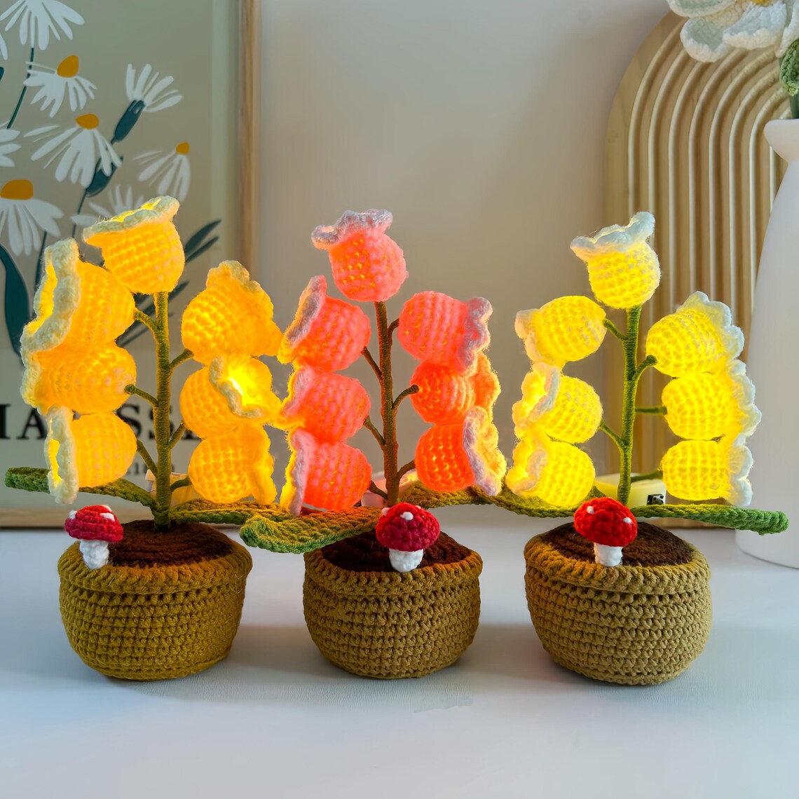 Crochet Lily of the valley Potted Plant Light Lamp