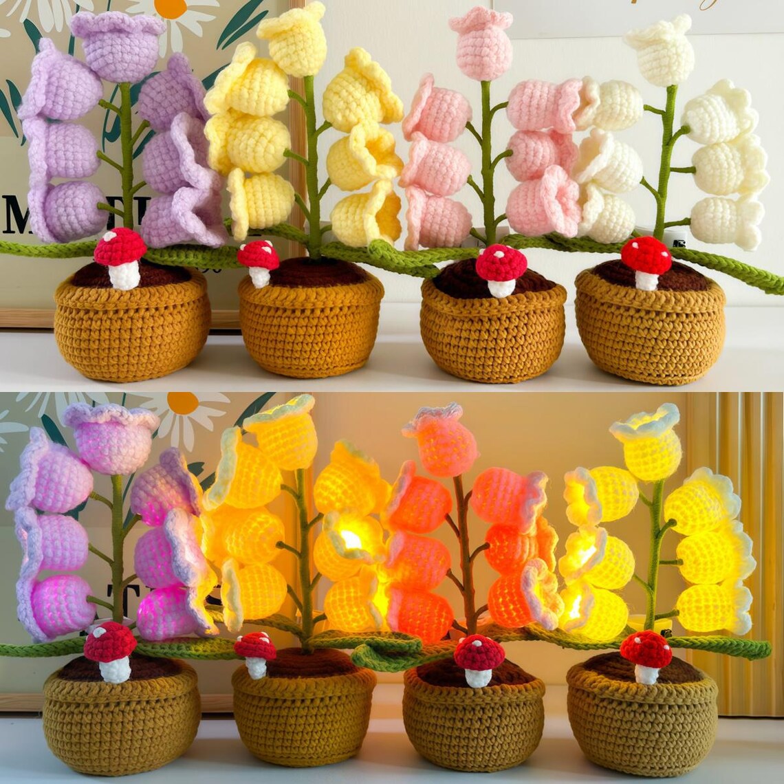 Crochet Lily of the valley Potted Plant Light Lamp