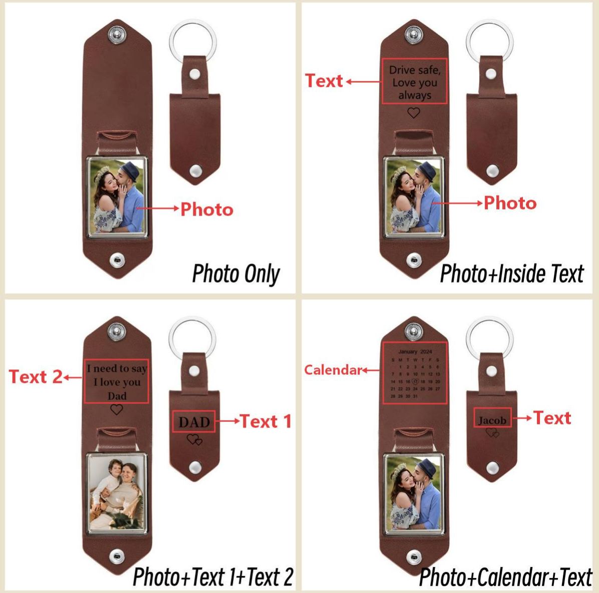 🔥Father's Day Pre Sale - Personalized Engraved Leather Keychain with Photo,Custom Picture Keyring