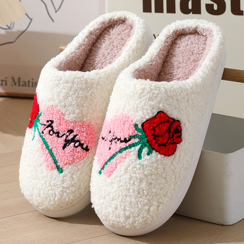 Valentine's Day Gifts💖Cute Fuzzy Love Heart Slippers, Slip-On House Shoes for Indoor