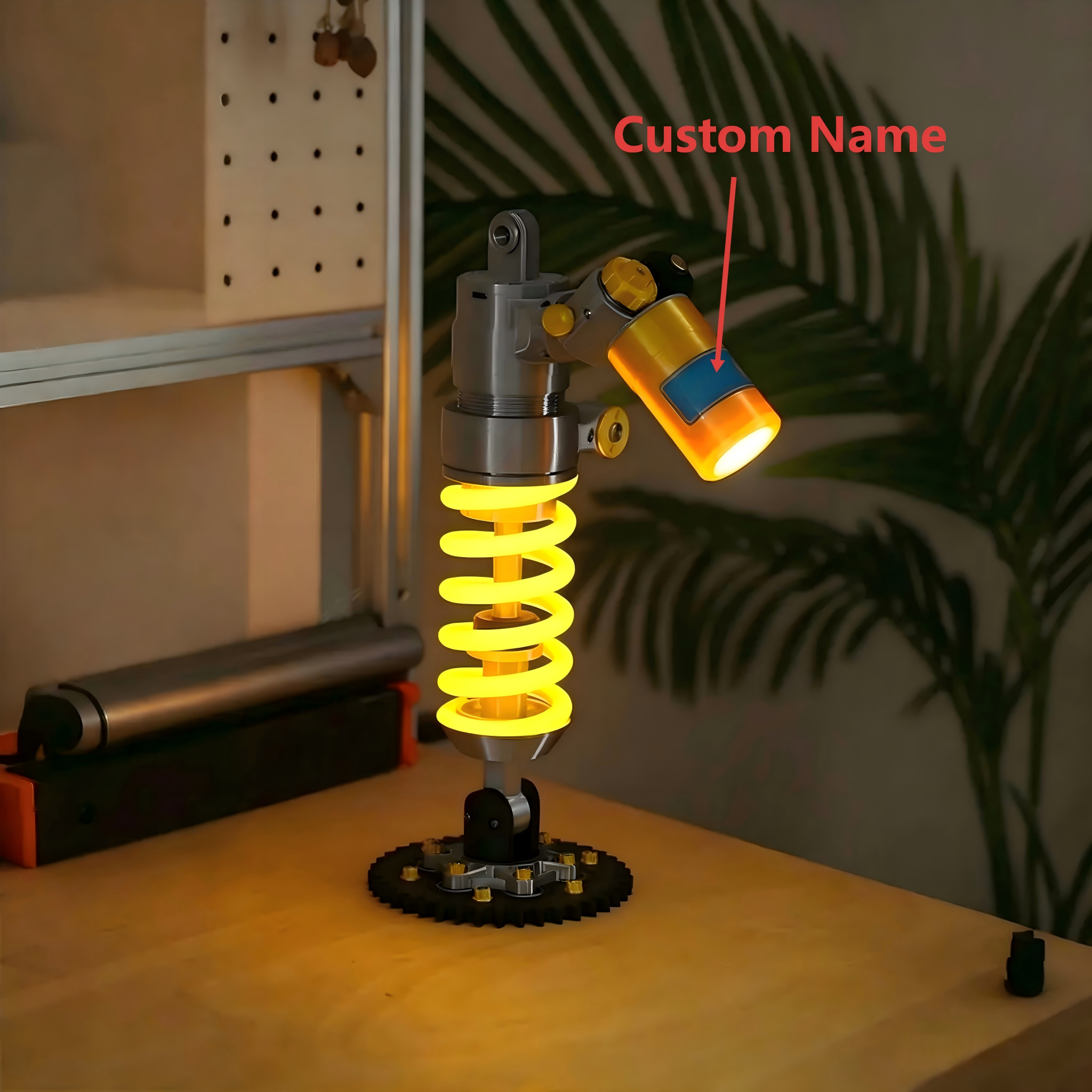 Automotive Shock Absorber Industrial Ambient Desk Lamp | Gear Base Mechanic Themed LED Night Light