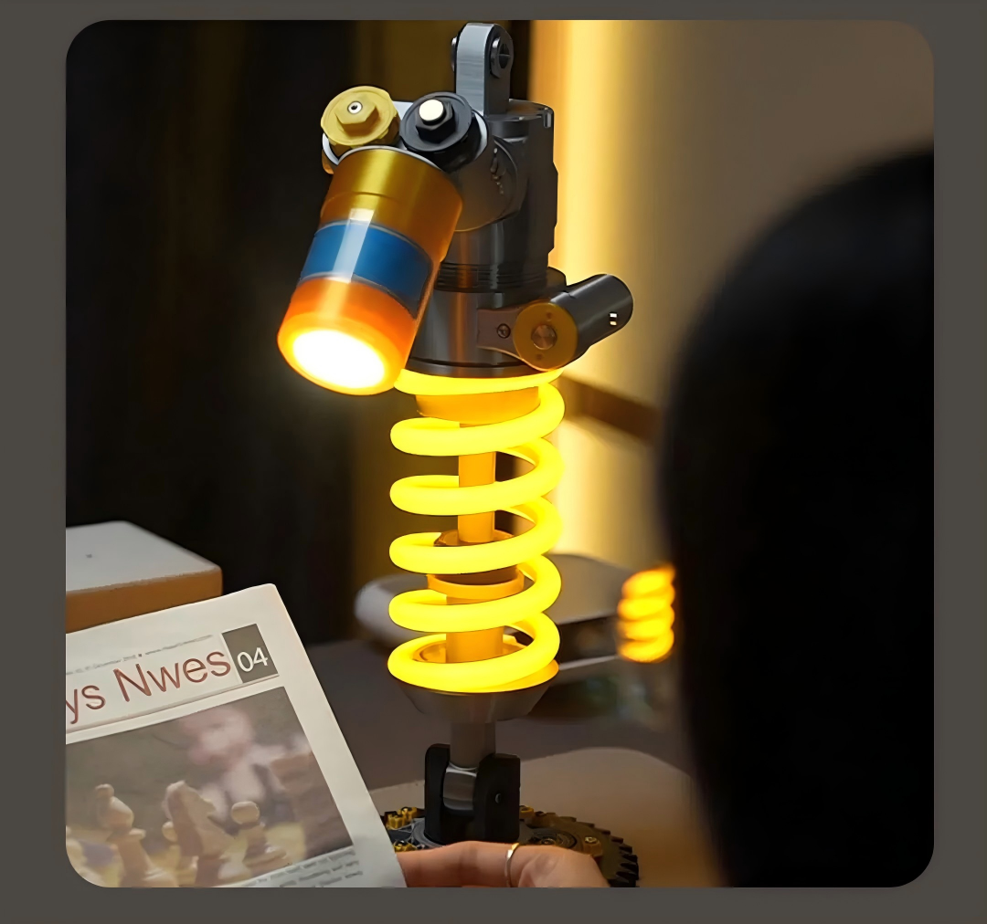 Automotive Shock Absorber Industrial Ambient Desk Lamp | Gear Base Mechanic Themed LED Night Light