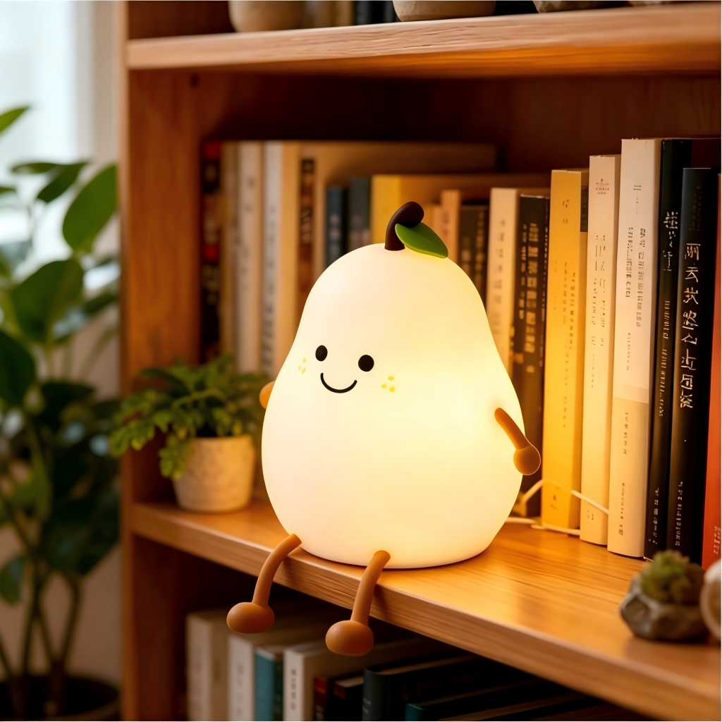 Cute Pear Night Light, Kawaii Silicone Bedside Lamp with Face, 3 Level Touch Dimming, Aesthetic Room Decor,Kids Birthday Gift, LED Pear Lamp