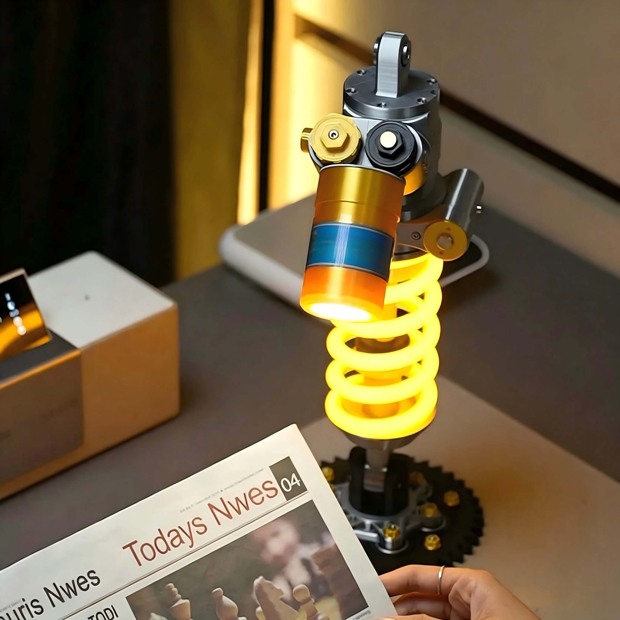 Automotive Shock Absorber Industrial Ambient Desk Lamp | Gear Base Mechanic Themed LED Night Light