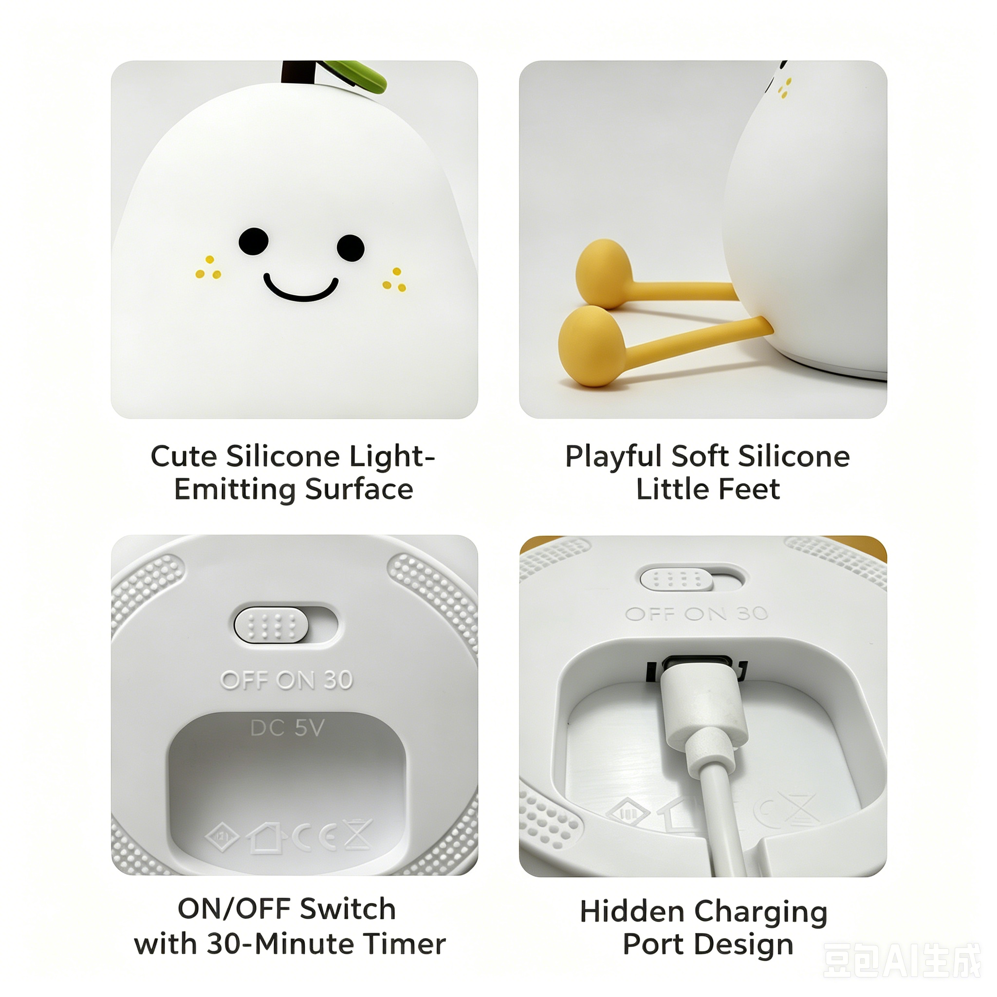 Cute Pear Night Light, Kawaii Silicone Bedside Lamp with Face, 3 Level Touch Dimming, Aesthetic Room Decor,Kids Birthday Gift, LED Pear Lamp
