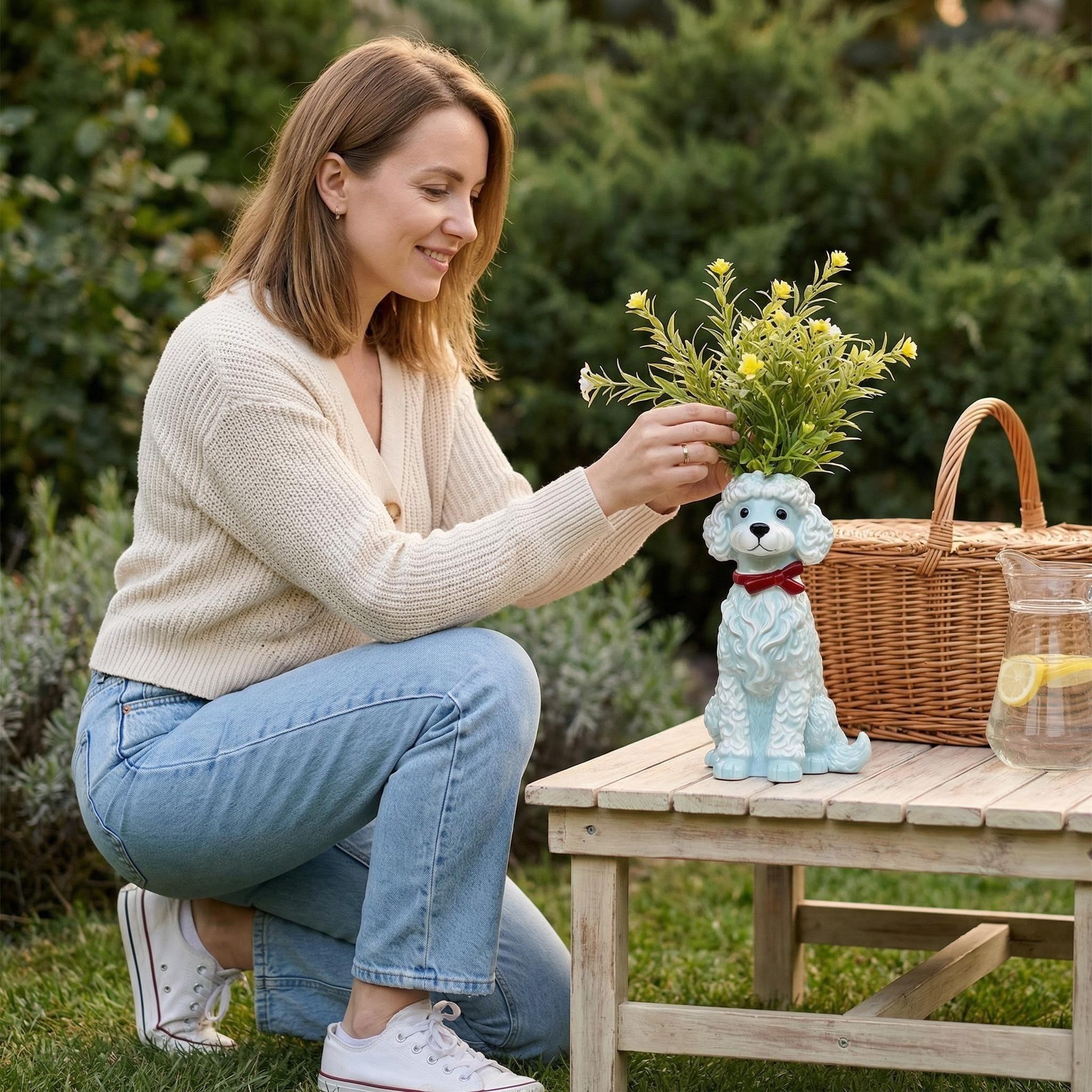 🐾 Blue Poodle Ceramic Vase - A Whimsical Home Accent for Dog Lovers