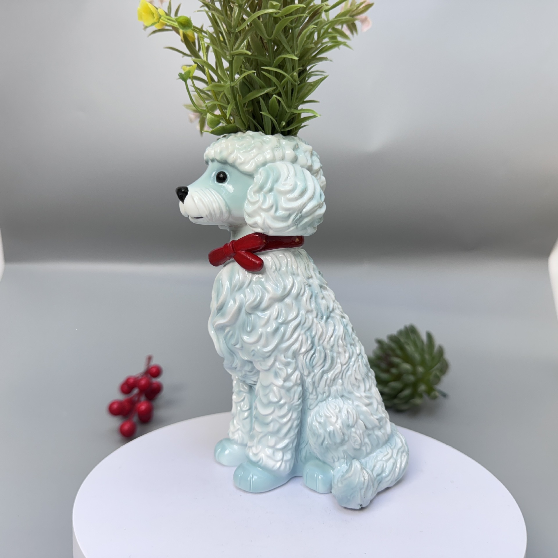 🐾 Blue Poodle Ceramic Vase - A Whimsical Home Accent for Dog Lovers