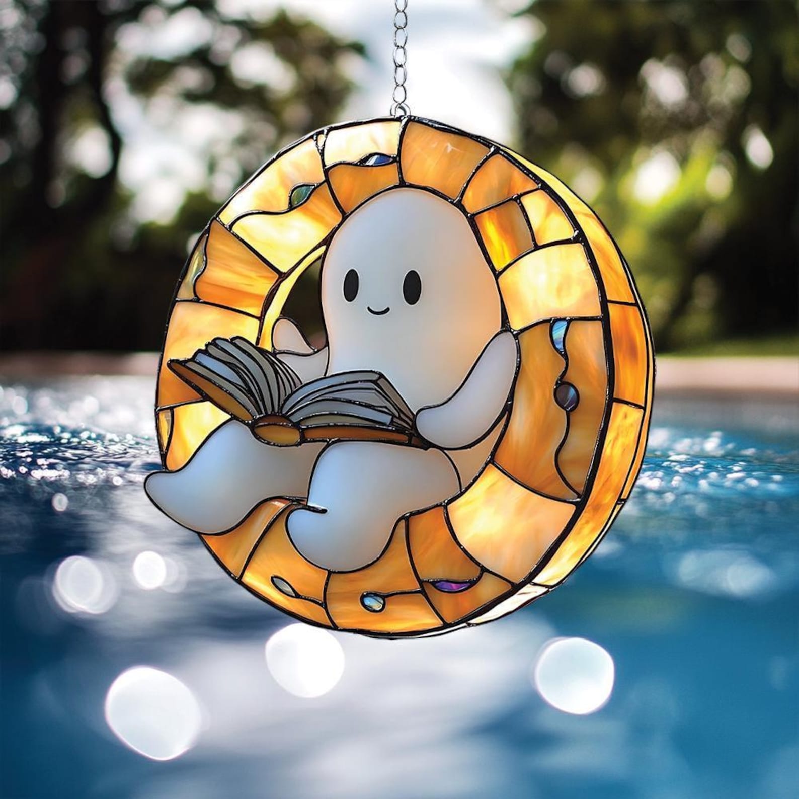 Ghost Reading Book Suncatcher Hanging Decor