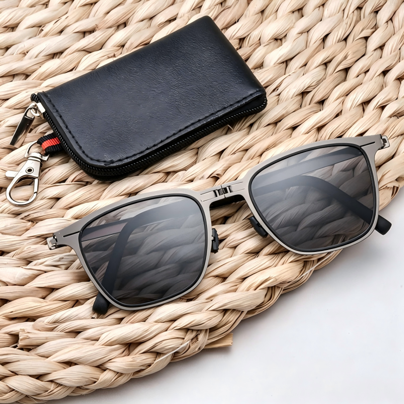Ultra Slim Foldable Polarized Metal Square Sunglasses | Portable Travel Pocket Sunnies For Men & Women