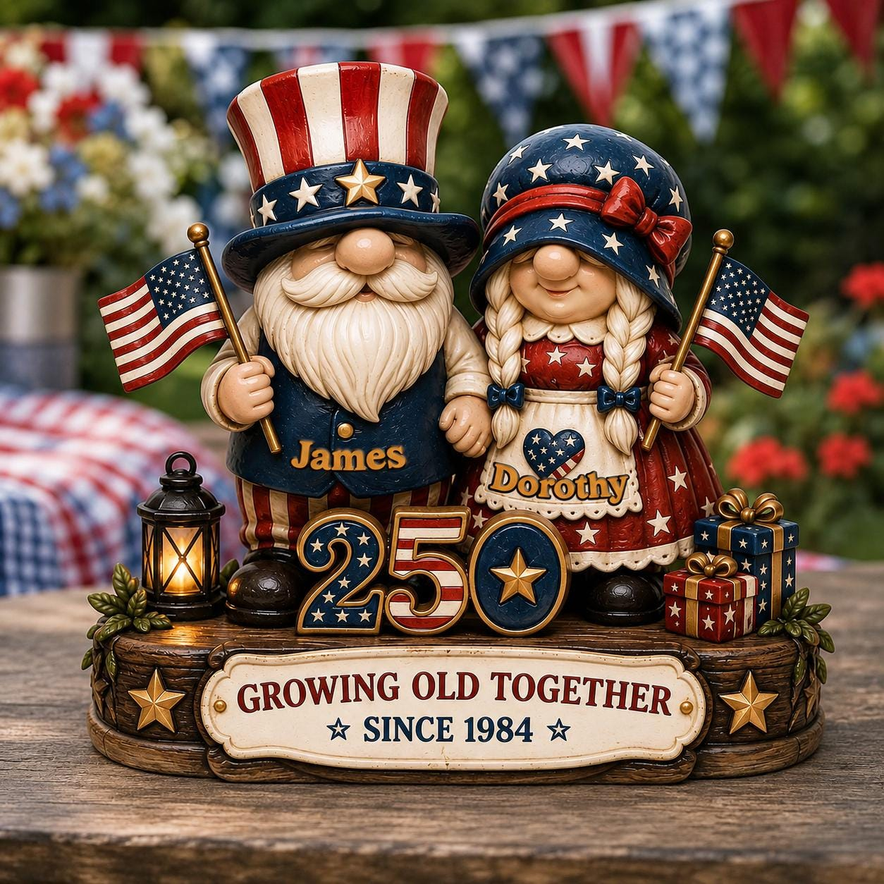 Custom 4th of July Gnome Couple Acrylic Plaque, 250th Anniversary Gift