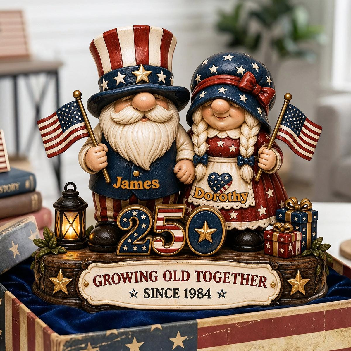 Custom 4th of July Gnome Couple Acrylic Plaque, 250th Anniversary Gift