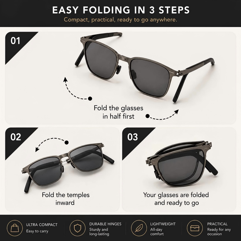Ultra Slim Foldable Polarized Metal Square Sunglasses | Portable Travel Pocket Sunnies For Men & Women