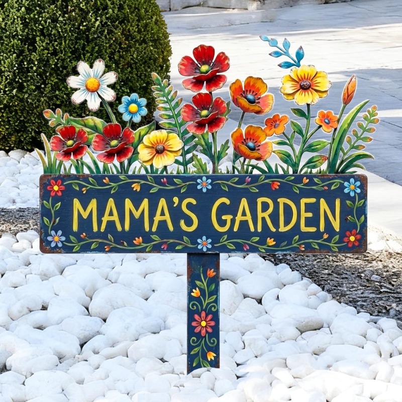 Personalized Mama Your Sign: Metal Floral Garden Stake