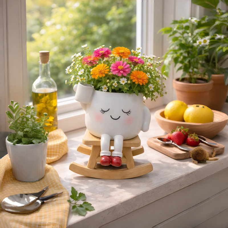 Cute Rocking Chair Character Resin Planter Pot | Novelty Indoor Succulent & Cactus Flower Pot, 2 Styles Available