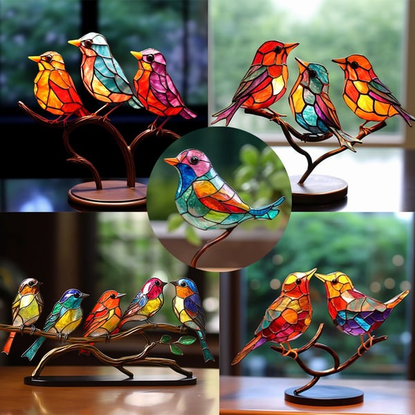 🎉Limited Time 49% OFF ! 🌈Stained Glass Birds on Branch Desktop Ornaments🕊️✨
