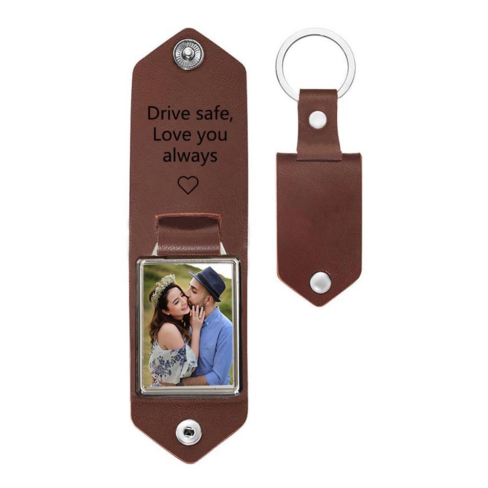 🔥Father's Day Pre Sale - Personalized Engraved Leather Keychain with Photo,Custom Picture Keyring