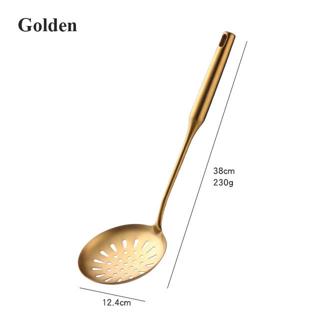 Stainless Steel Long Handle Kitchen Set Gold Cooking Utensils Set