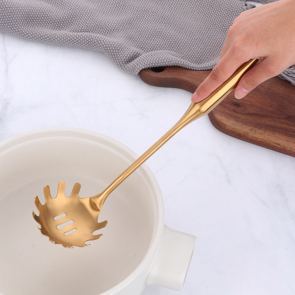 Stainless Steel Long Handle Kitchen Set Gold Cooking Utensils Set