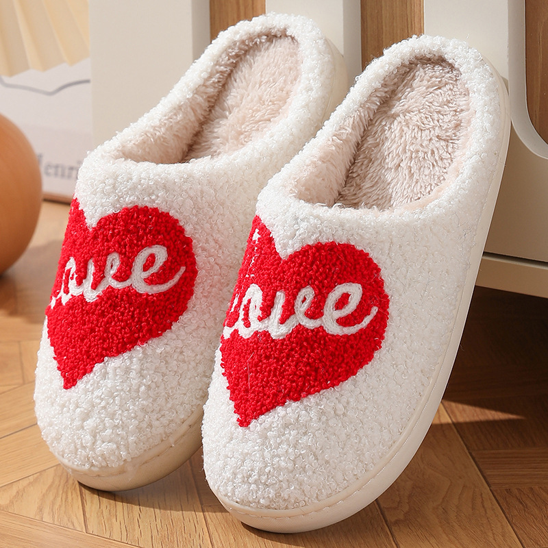 Valentine's Day Gifts💖Cute Fuzzy Love Heart Slippers, Slip-On House Shoes for Indoor