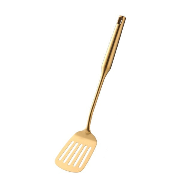 Stainless Steel Long Handle Kitchen Set Gold Cooking Utensils Set