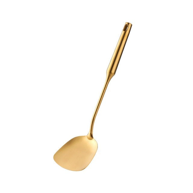 Stainless Steel Long Handle Kitchen Set Gold Cooking Utensils Set