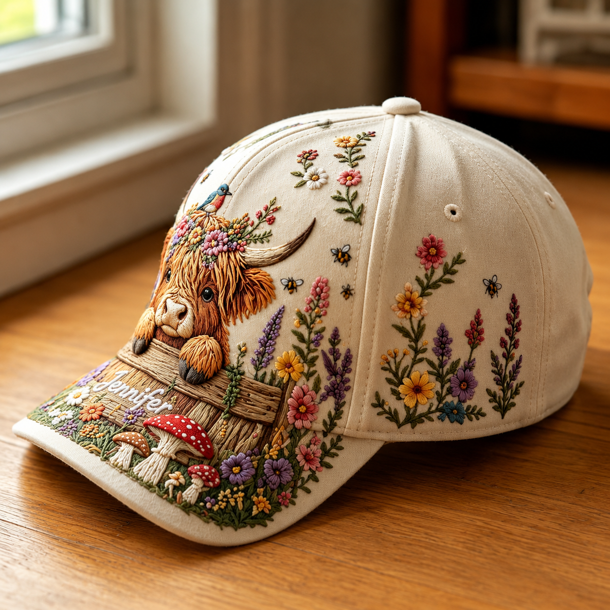 💐🦋Personalzied Floral Highland Cow Cap