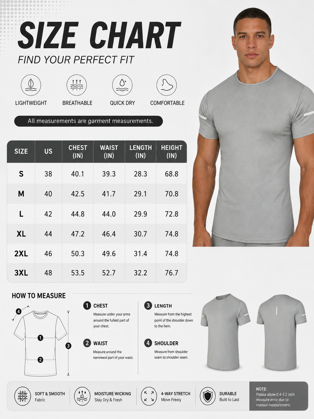 Men Reflective Stripe Crew Neck Workout Running Short Sleeve T Shirt