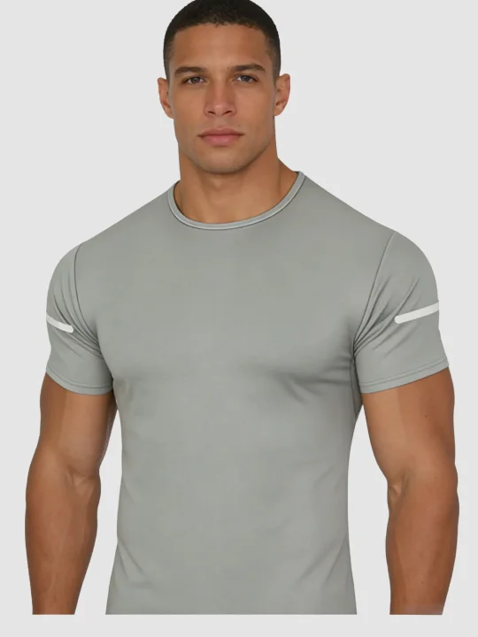 Men Reflective Stripe Crew Neck Workout Running Short Sleeve T Shirt