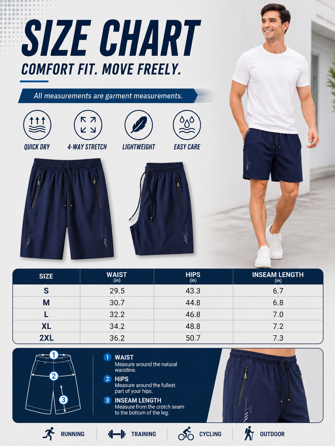 Men's Drawstring Shorts with Zipper Pockets